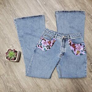 Vintage * Bell Bottom Flare Jeans * Sequins Sz S